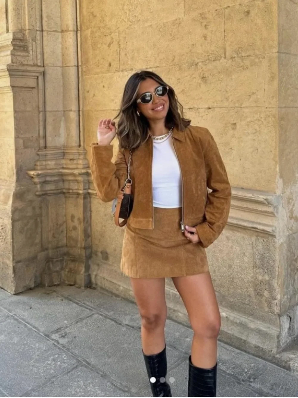 ZARA Suede Mini Skirt Light Camel Tan Size S 4341/503
